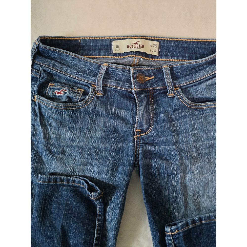 Hollister Vintage Skinny Jeans Medium Wash Mirco Low Rise Y2K Red Bird 1R 25x29